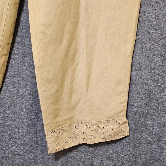 Kenar Pants Womens Sz 16 Linen Blend‎ Brown Embroidered Floral Wide Leg Side Zip - Picture 2 of 16